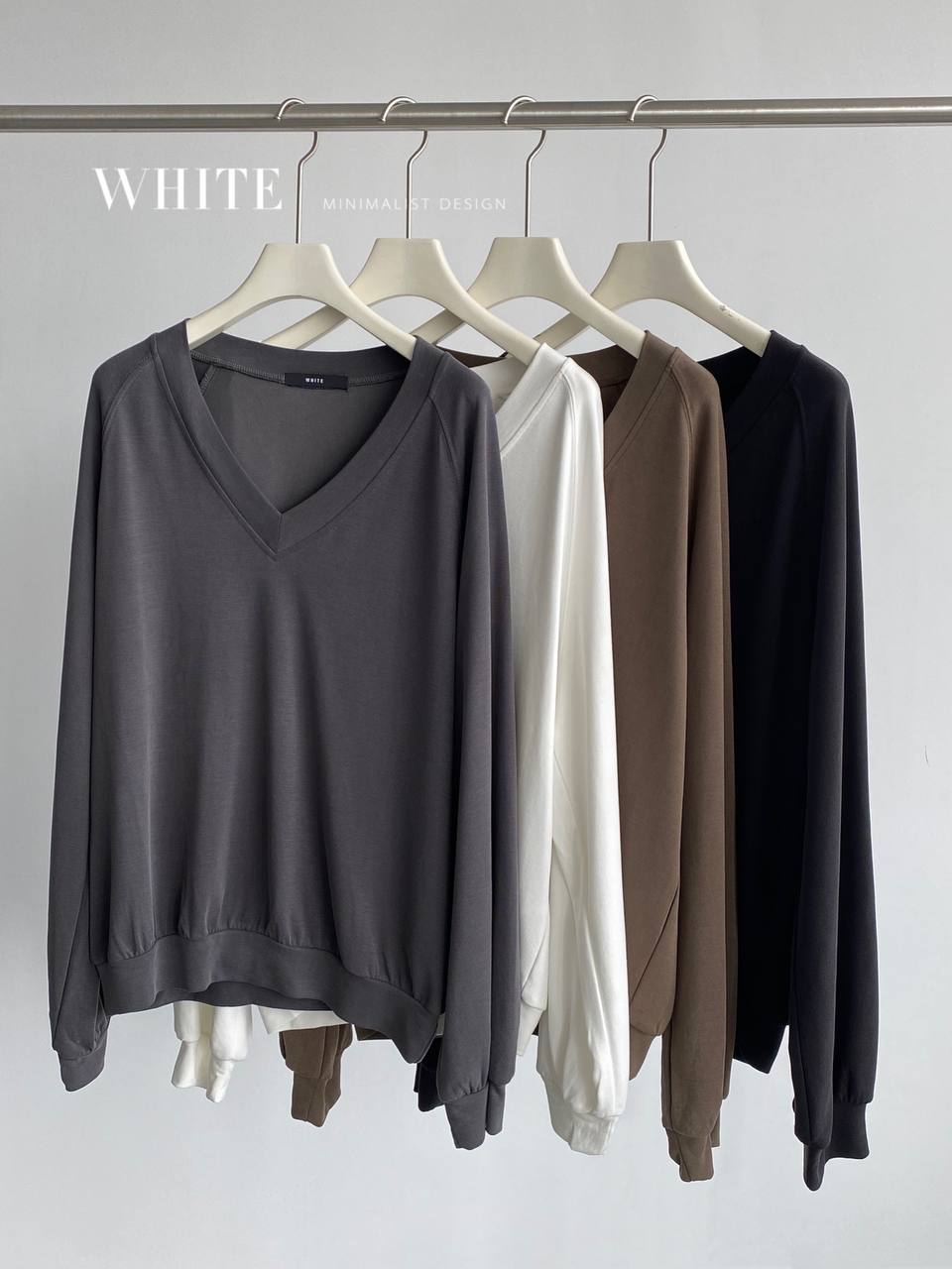 Світшот з трикутним вирізом без принту White Шоколадний